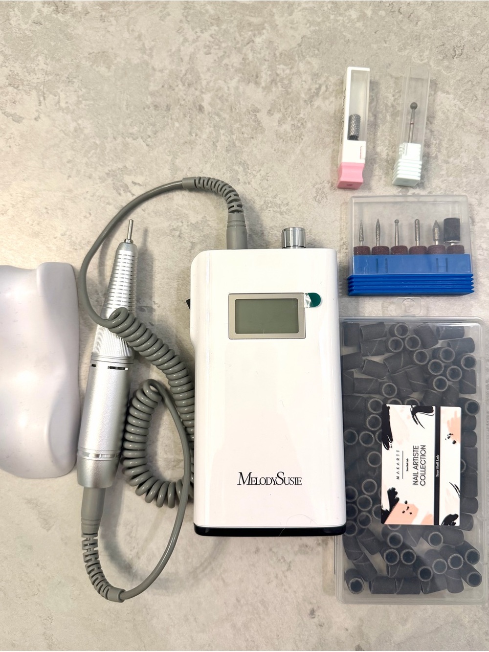 White Electric Nail Drill Kit with Gray Handpiece